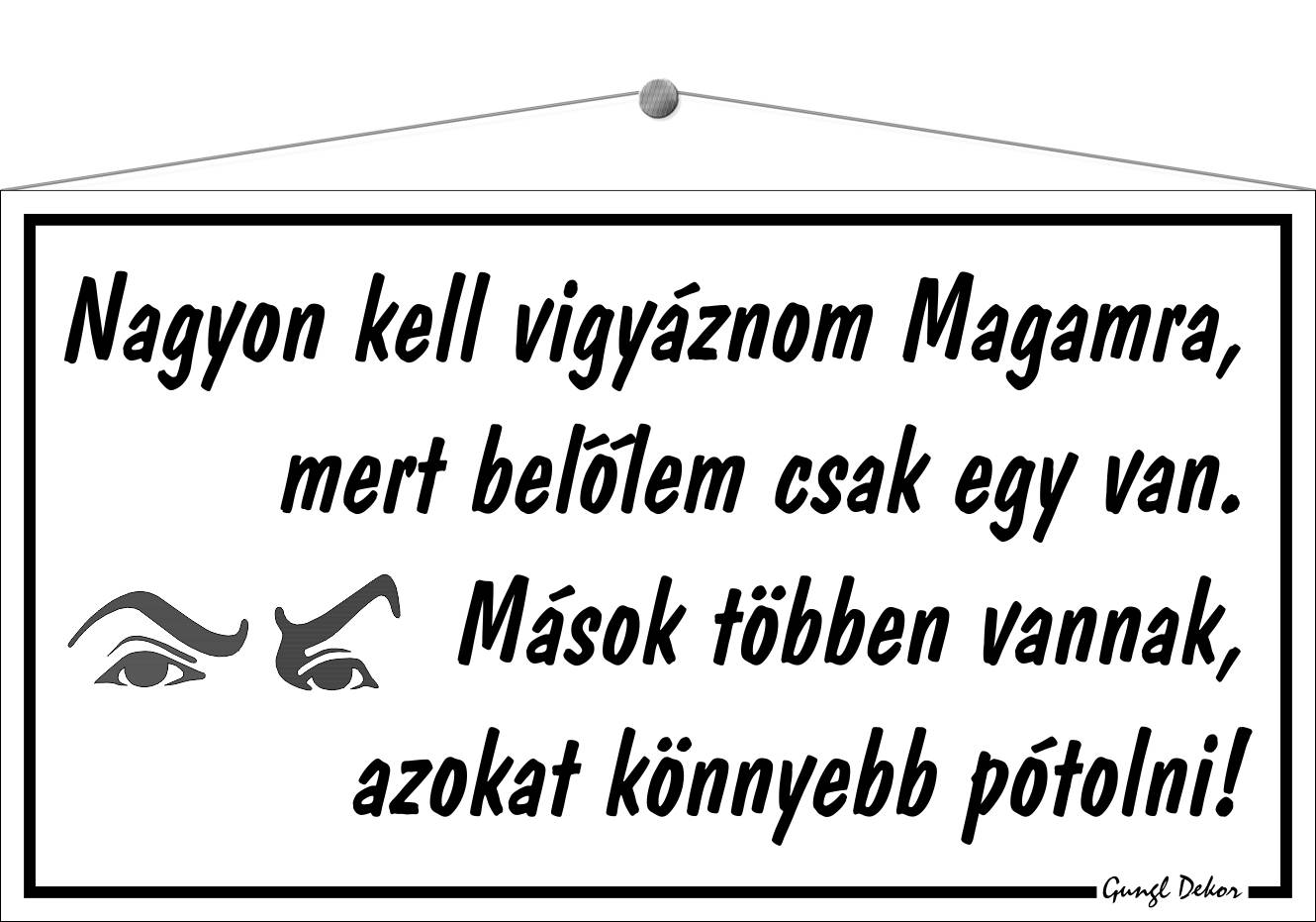 Nagyon kell vigyáznom kell magamra, mert belőlem csak egy van. Mások többen vannak azokat könnyebb pótolni! HUMOROS TÁBLA