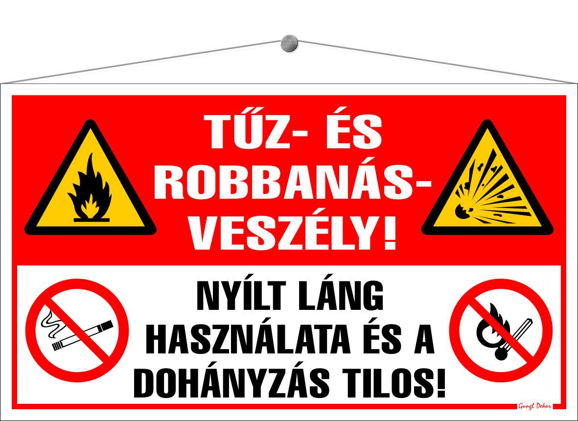 Tűz- és robbanásveszély! Nyílt láng használata és a dohányzás tilos! TÁBLA