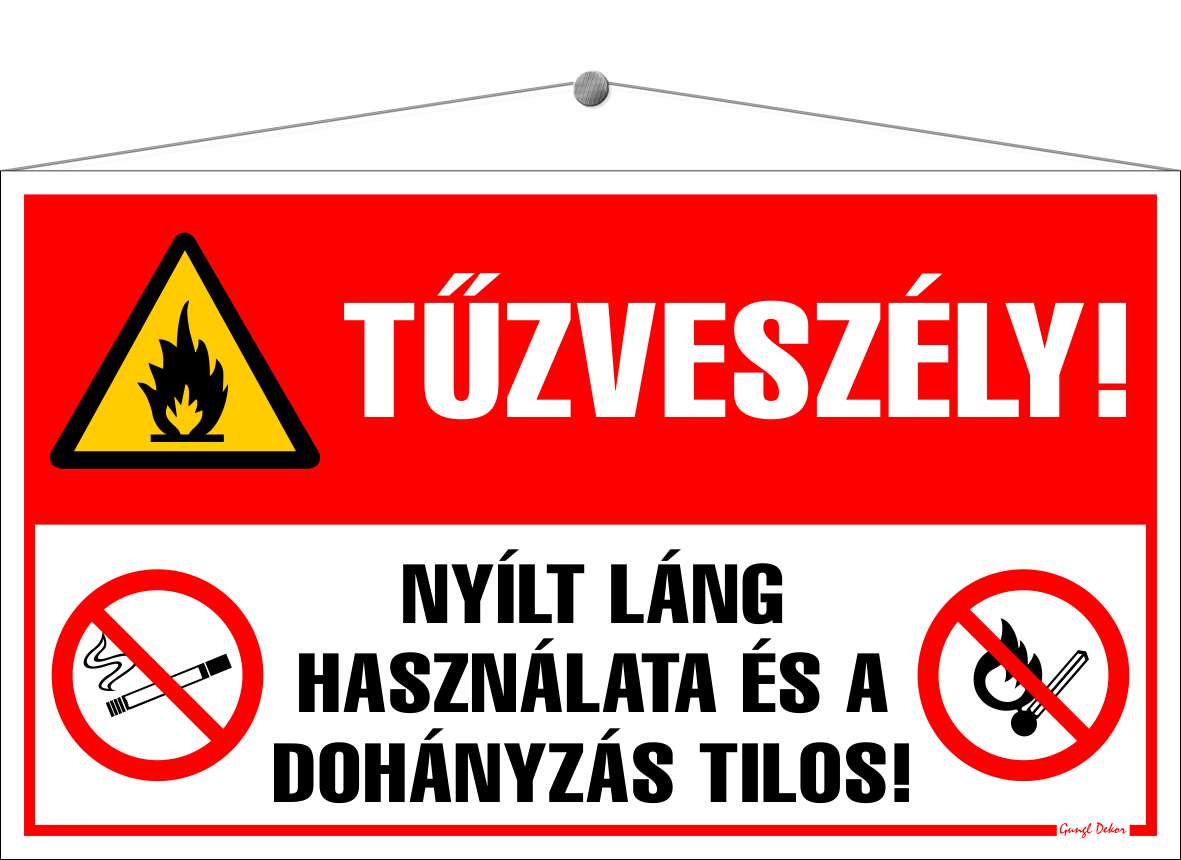 Tűzveszély! Nyílt láng használata és a dohányzás tilos! TÁBLA